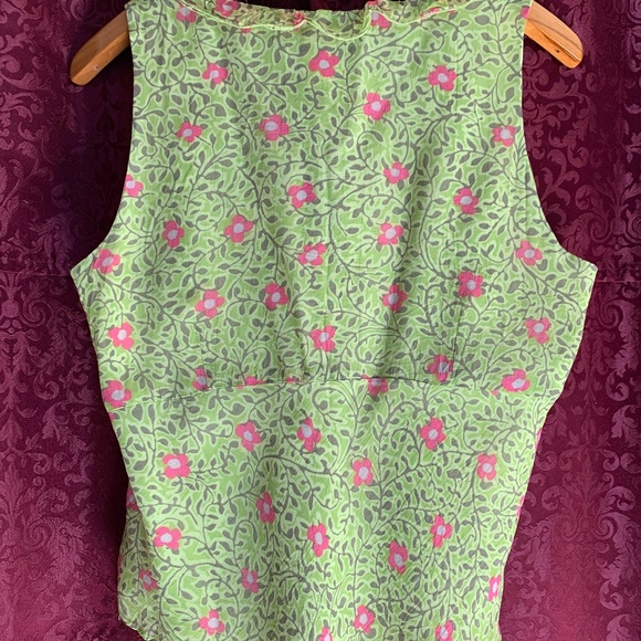 Sigrid Olsen Green & Pink Fitted Floral Top ~ Size 12 - Picture 3 of 7